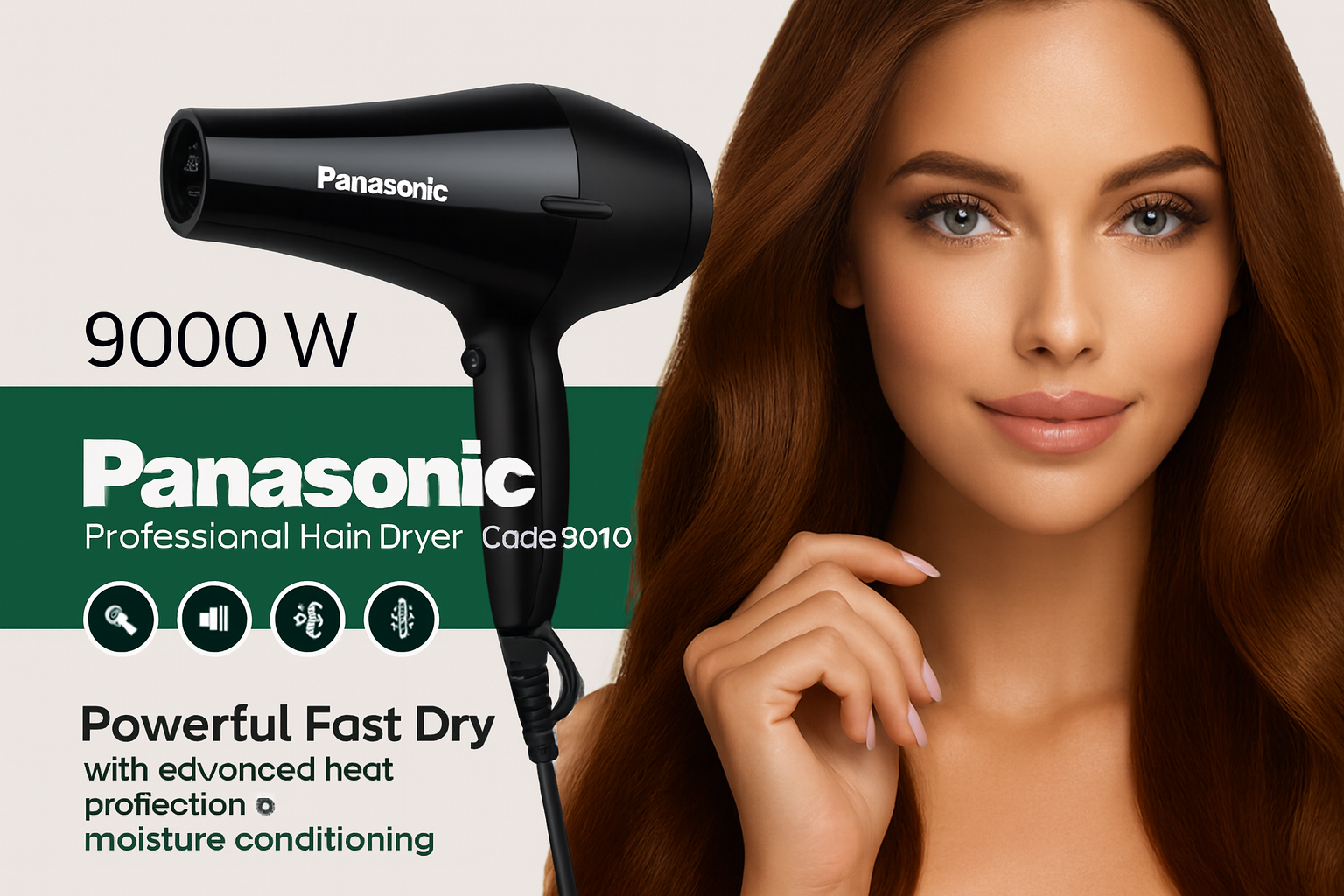 سشوار پاناسونیک مدل PA-9010 با باد سرد و متمرکزکننده