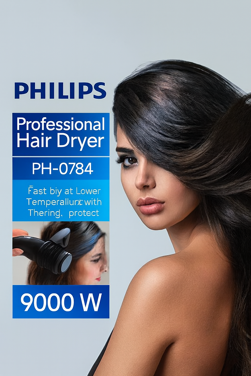 سشوار فیلیپس مدل PH-0784 با متمرکزکننده و باد سرد