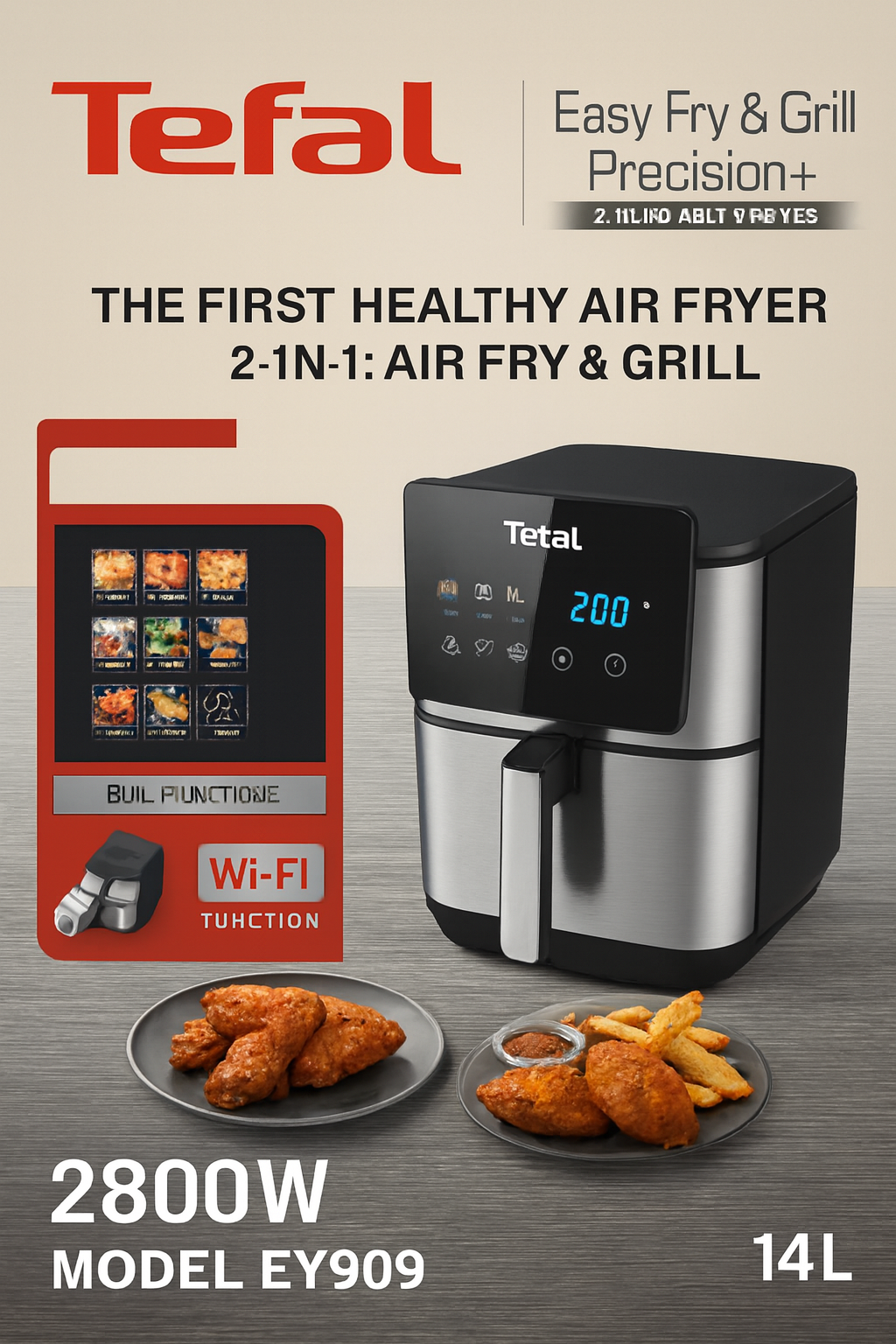 سرخ کن تفال مدل EY908 ظرفیت ۱۴ لیتر بدون روغن