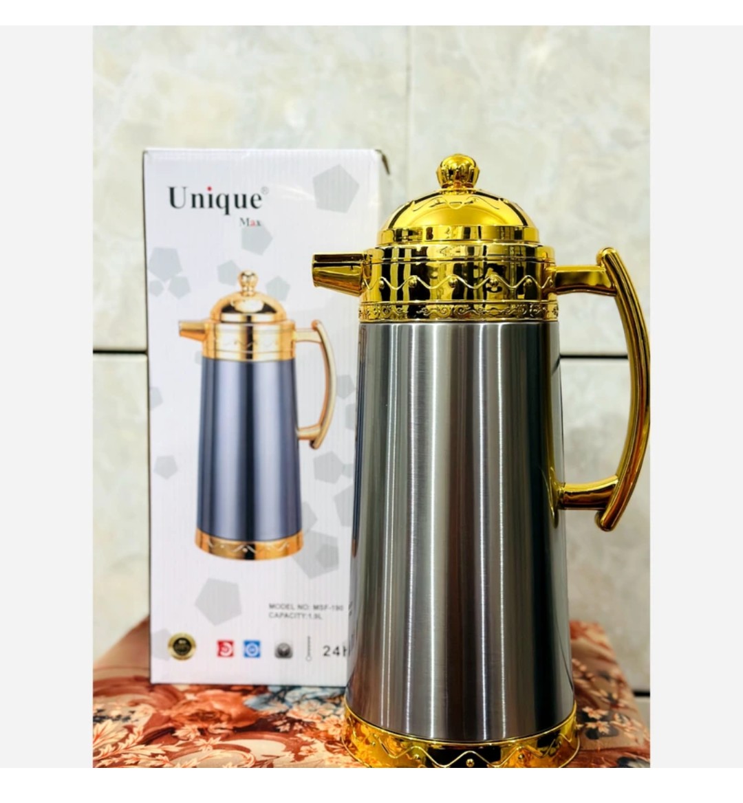 فلاکس دولیتری طلایی شیشه صورتی وارداتی یونیک